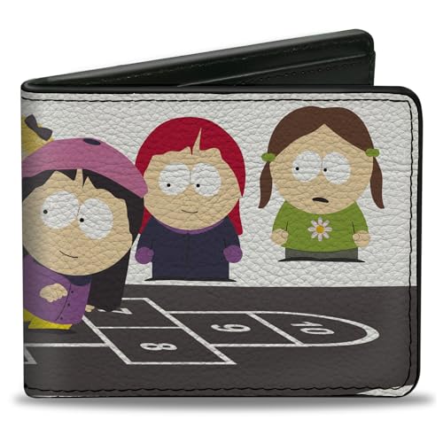 Comedy Central Wallet Bifold South Park Bebe und Wendy Deep Learning Hopscotch Group Scene Vegan Leder, 4.0" x 3.5", Casual von Buckle-Down