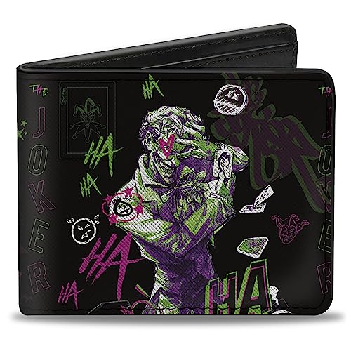 DC Comics Geldbörse Bifold Joker The Clown Prince of Crime Collage Black Multi Neon Vegan Leder, 4.0" x 3.5", Casual von Buckle-Down