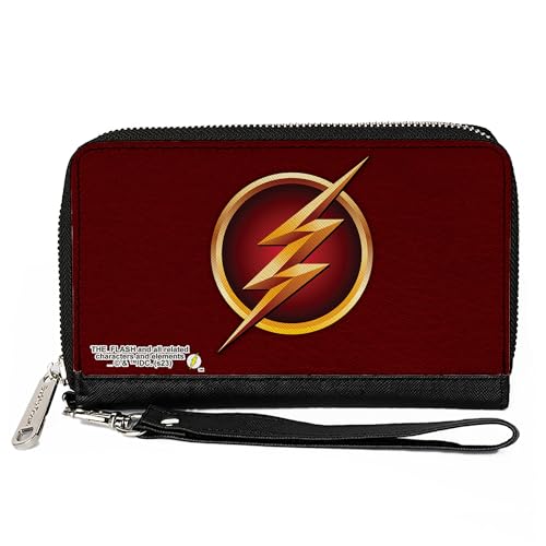 DC Comics Geldbörse Zip Around The Flash Logo5 Burgunderrot/Gold Veganes Leder, 7.5"x4.5", Casual von Buckle-Down