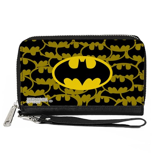 DC Comics Geldbörse mit Reißverschluss, Batman-Fledermaus-Signal, gestapelt und zentriert, Gelb / Schwarz, veganes Leder, gelb, 7.5"x4.5", Casual von Buckle-Down