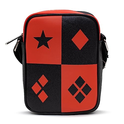 DC Comics Tasche Cross Body Harley Quinn Diamonds Icons Rot Schwarz Veganes Leder, Rot/Ausflug, einfarbig (Getaway Solids), 8.0" x 6.0" von Buckle-Down