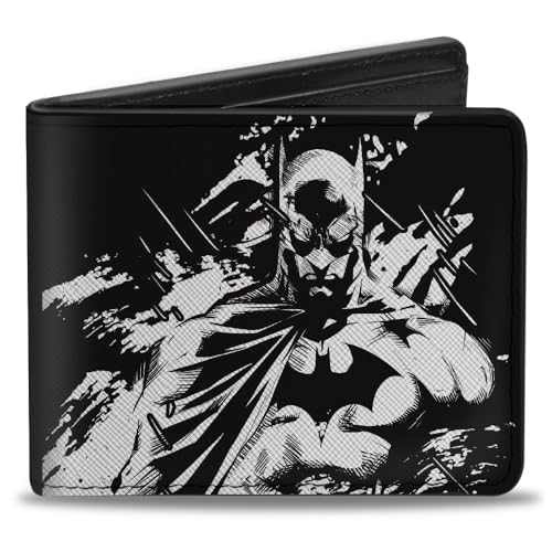 DC Comics Wallet Bifold Batman the Dark Knight and Joker Smiling Sketch Poses Black Vegan Leather, Schwarz, 4.0" x 3.5", Casual von Buckle-Down