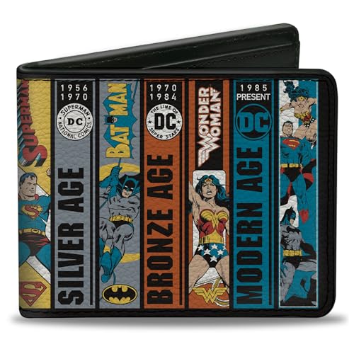 DC Comics Wallet Bifold DC Justice League Comics Anniversary Age Scene Blocks Vegan Leather, Mehrfarbig, 4.0" x 3.5", Casual von Buckle-Down