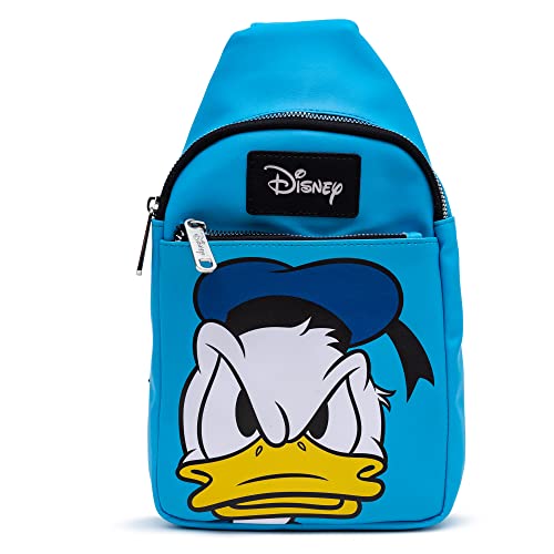 Disney Bag Sling, Donald Duck Face Close Up, Blue, Bounding, Vegan Leather, Blau, 11.0" x 6.5" von Buckle-Down