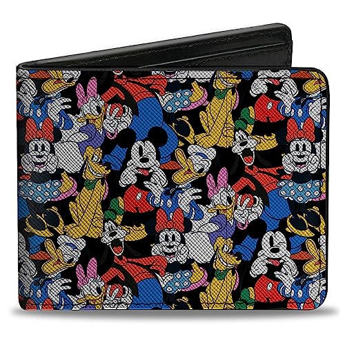 Disney Geldbörse, Bifold, Disney Sensational Six Cute Poses Stacked Black, Veganes Leder, Schwarz, 4.0" x 3.5", Casual von Buckle-Down