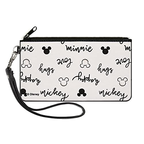 Disney Geldbörse, Reißverschluss-Clutch, Mickey und Minnie Mouse Icons and Script Doodles White Black, Canvas, Weiss/opulenter Garten, 8" x 5", Casual von Buckle-Down