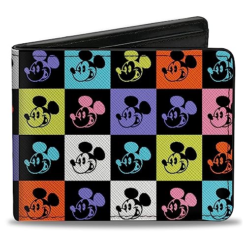 Disney Geldbörse, doppelt gefaltet, Mickey Mouse lächelnde Ausdrucksblöcke, mehrfarbig, veganes Leder, Mehrfarbig, 4.0" x 3.5", Casual von Buckle-Down