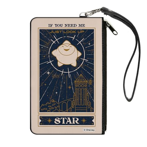 Disney Geldbörse Zip Clutch Wish Star If You Need Me Sparkle Pose Biege Blues Gold Canvas, Large, Casual von Buckle-Down