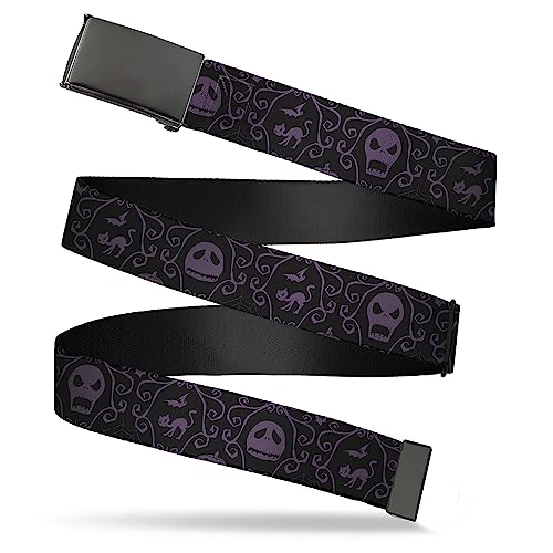 Disney Gürtel, Flip Web Belt Nightmare Before Christmas Jack Deko Katze schwarz lila verstellbar, Schwarz, 1.5" Wide - Fits up to Pant Size 52 von Buckle-Down