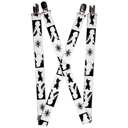 Disney Hosenträger, Frozen 2 Anna Olaf Elsa Silhouette Pose Blocks Schwarz Weiß, 2,5 cm breit, Weiss/opulenter Garten, 3.5" x 2.5" von Buckle-Down