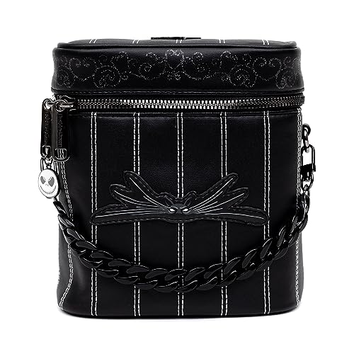 Disney Tasche, Crossbody, rechteckig, Vanity, The Nightmare Before Christmas, Jack Striping mit Fledermaus-Fliege, schwarz, veganes Leder, Schwarz, 6.0" x 7.5" von Buckle-Down