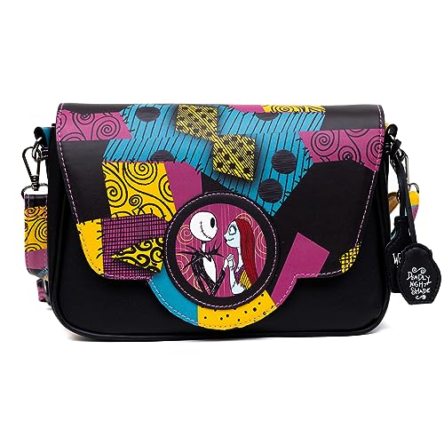 Disney Tasche, Fold Over Crossbody, Nightmare Before Christmas Jack und Sally mit Sally Kleid, veganes Leder, Schwarz, 10.0" x 6.0 Disney Tasche, Fold Over Crossbody, Nightmare Before Christmas Jack und Sally mit Sally Kleid, veganes Leder, Schwarz, 10.0" x 6.0 von Buckle-Down