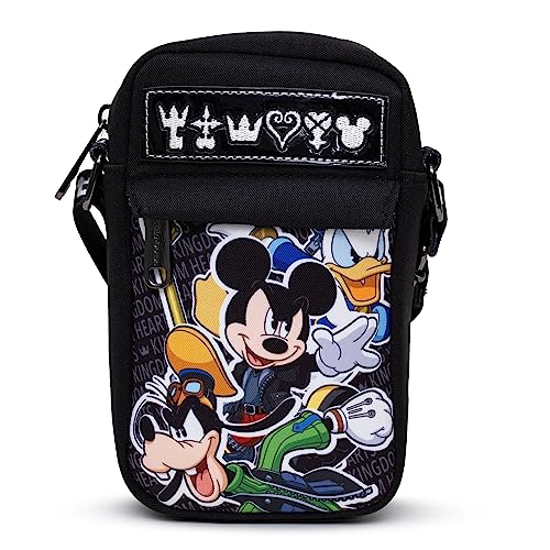 Disney Tasche Cross Body Kingdom Hearts Goofy Mickey Donald Group Pose and Icons Schwarz Veganes Leder, Schwarz, 8.0" x 5.5" von Buckle-Down