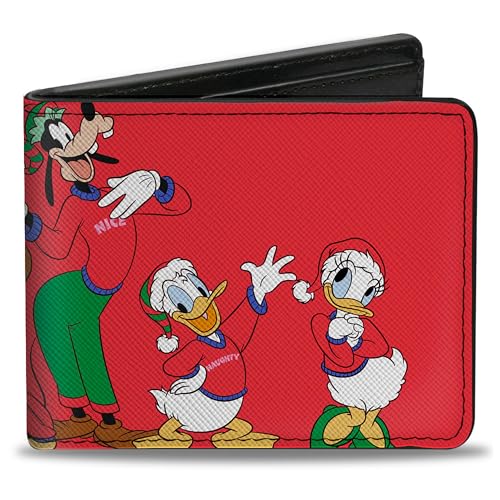 Disney Wallet Bifold Disney Holiday Christmas Sensational Six Group Pose Red Vegan Leather, Rot/Ausflug, einfarbig (Getaway Solids), 4.0" x 3.5", Casual von Buckle-Down