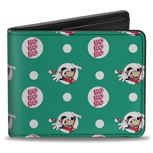 Disney Wallet Bifold Disney Mickey Mouse Christmas Holiday Pose Polka Dot Green Vegan Leather, 4.0" x 3.5", Casual von Buckle-Down