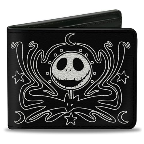 Disney Wallet Bifold Nightmare Before Christmas Jack Smiling Face Doodle Black Vegan Leather, Schwarz, 4.0" x 3.5", Casual von Buckle-Down