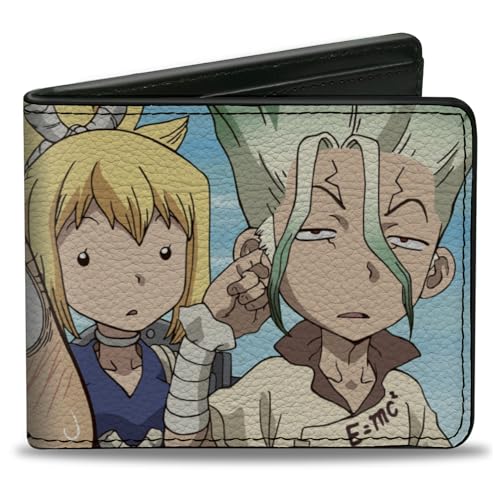 Dr. Stone Wallet Bifold Dr Stone Four Chibi Charater Group Pose Sky Blue Vegan Leder von Buckle-Down