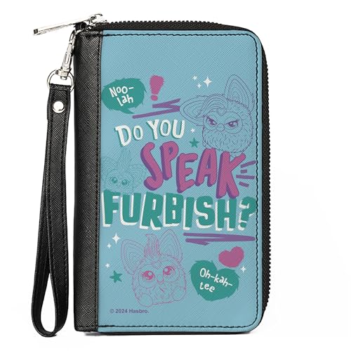 Furby Wallet Zip Around Furby Do You Speak Furbish Poses and Quote Blues Purple Vegan Leather von Buckle-Down