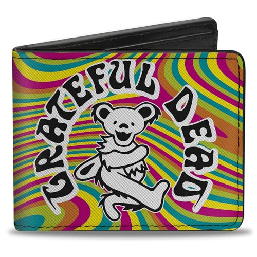 Grateful Dead Geldbörse, Bifold, Grateful Dead Dancing Bear Icon Swirl Mehrfarbig, Weiß / Schwarz, veganes Leder, 4.0" x 3.5", Casual von Buckle-Down