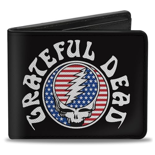 Grateful Dead Geldbörse Bifold Grateful Dead Steal Your Face Stars and Stripes Logo Schwarz Veganes Leder, 4.0" x 3.5", Casual von Buckle-Down