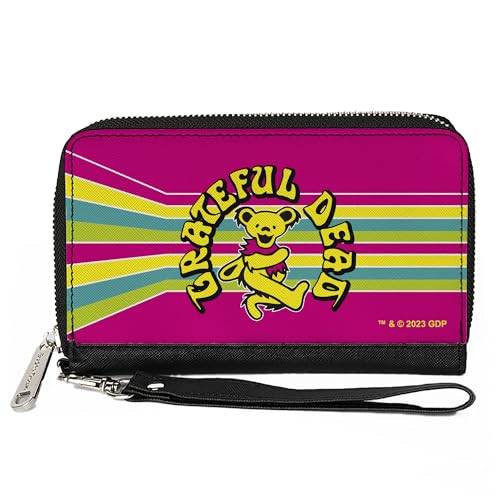 Grateful Dead Geldbörse mit Reißverschluss, Grateful Dead Dancing Bear Icon Stripe Pink Mehrfarbig Schwarz, veganes Leder, 7.5"x4.5", Casual von Buckle-Down