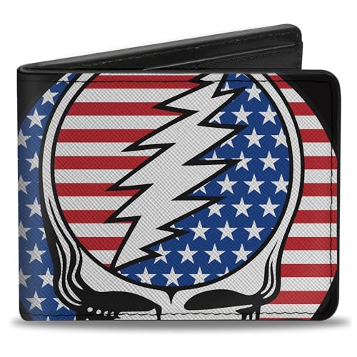 Grateful Dead Wallet Bifold Grateful Dead Steal Your Face Stars Stripes Close Up Black Veganes Leder, 4.0" x 3.5", Casual von Buckle-Down