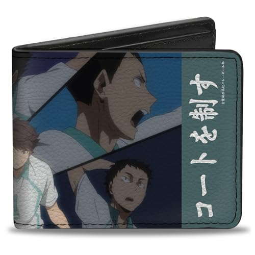 Haikyu Geldbörse Bifold Aoba Johsai High Control the Court Action Poses Blau Veganes Leder von Buckle-Down