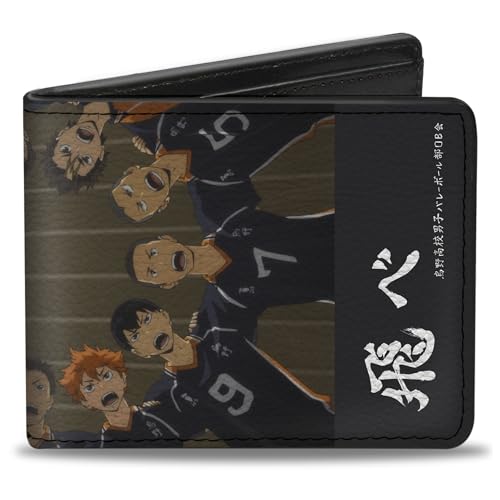 Haikyu Geldbörse Bifold Karasuno High Huddle Player Pose Schwarz Veganes Leder von Buckle-Down