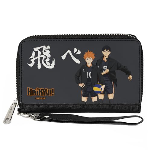 Haikyu Geldbörse Zip Around Karasuno High Hinata und Kageyama Pose Schwarz Vegan Leder von Buckle-Down