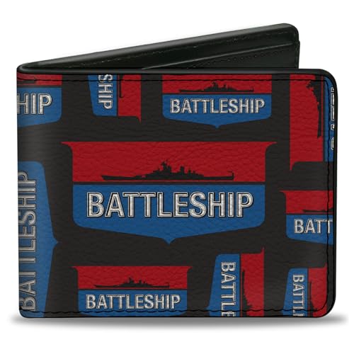 Hasbro Geldbörse Bifold Schlachtschiff Silhouette und Textabzeichen Collage Schwarz Vegan Leder, Schwarz, 4.0" x 3.5", Casual von Buckle-Down