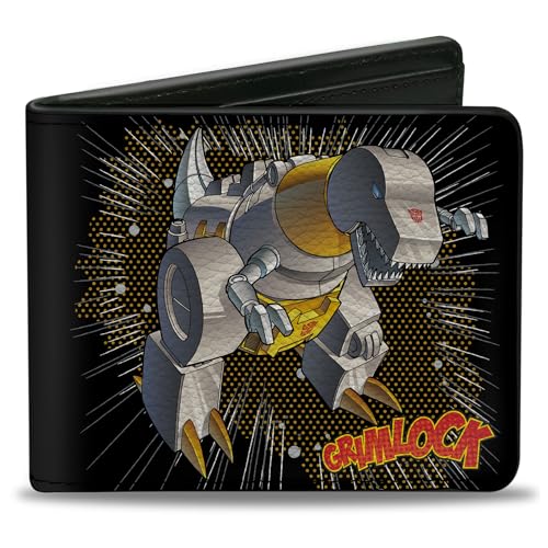 Hasbro Geldbörse Bifold Transformers Grimlock Tyrannosaurus Rex Pose und Logo Schwarz Vegan Leder, Schwarz, 4.0" x 3.5", Casual von Buckle-Down