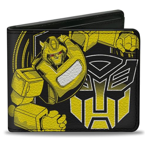 Hasbro Wallet Bifold Transformers Bumblebee Pose und Autobot Logo Shield Yellow Vegan Leder, Schwarz, 4.0" x 3.5", Casual von Buckle-Down