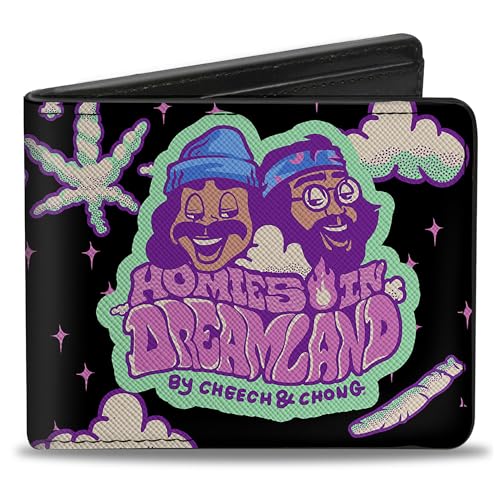 Homies in Dreamland by Cheech & Chong Geldbörse, Bifold, Cheech und Chong Homies in Dreamland Title Logo Smoke Black, Veganes Leder, 4.0" x 3.5", Casual von Buckle-Down