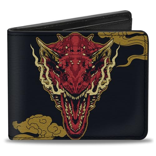 House of the Dragon Wallet Bifold House of the Dragon Caraxes Breathing Fire Pose and Clouds Vegan Leather, Schwarz, 4.0" x 3.5", Casual von Buckle-Down