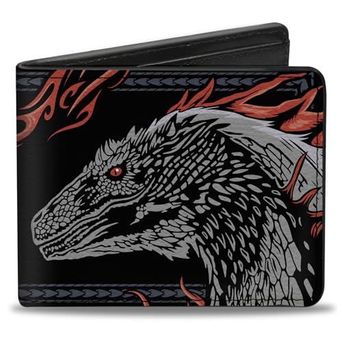 House of the Dragon Wallet Bifold House of the Dragon Dragon Pose with Flames and Logo Black Vegan Leather, Schwarz, 4.0" x 3.5", Casual von Buckle-Down