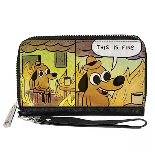KC Green Wallet Zip Around This is Fine Question Hound Cafe Fire Comic Strip Blocks, Veganes Leder, Mehrfarbig, 7.5"x4.5", Casual von Buckle-Down