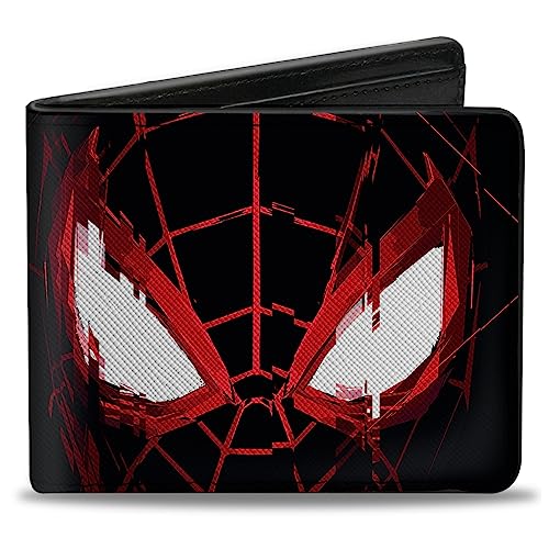 Marvel Comics Geldbörse Bifold Spider Man Miles Morales Face Close Up Schwarz Rot Weiß Veganes Leder, 4.0" x 3.5", Casual von Buckle-Down