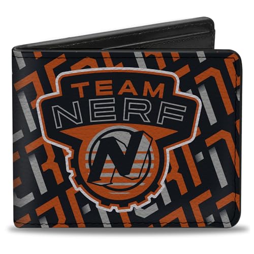Nerf Geldbörse, Bifold, Team Nerf Icon und Text Collage Weiß Rot Schwarz Veganes Leder von Buckle-Down