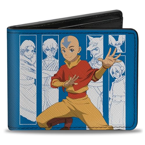 Nickelodeon Geldbörse, Bifold, Avatar Aang Pose und Charakterblöcke und Logo Blau Weiß, Veganes Leder, 4.0" x 3.5", Casual von Buckle-Down