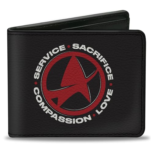 Paramount Network Bi-Fold Wallet with Standard Billfold and Card Slots, Star Trek Service Sacrifice Compassion Love Badge Icon Black, Vegan Leather, Schwarz, 4.0" x 3.5", Casual von Buckle-Down