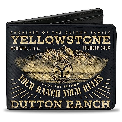 Paramount Netzwerk Geldbörse Bifold Yellowstone Your Ranch Your Rules Landschaft Schwarz Beige Veganes Leder, Schwarz, 4.0" x 3.5", Casual von Buckle-Down