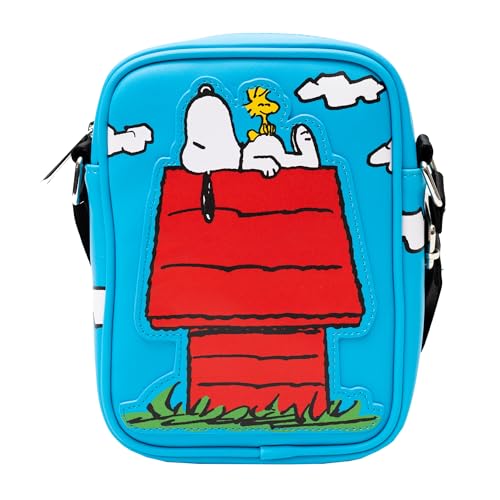 Peanuts Bag, Crossbody, The Secret of Life Snoopy and Woodstock Dog House Pose, Blue, Vegan Leather, Blau, 8.0" x 8.0" von Buckle-Down