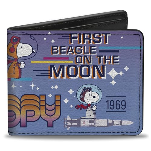 Peanuts Geldbörse, Bifold, Snoopy First Beagle on the Moon Poses Blue Multi Color, veganes Leder von Buckle-Down