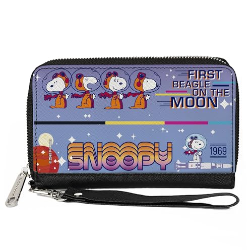 Peanuts Geldbörse, Reißverschluss, Snoopy First Beagle on the Moon Poses Blue Multi Color, veganes Leder von Buckle-Down