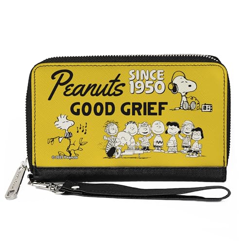 Peanuts Geldbörse mit Reißverschluss, Peanuts Gang seit 1950 Good Grief Group Pose Gelb Schwarz Veganes Leder von Buckle-Down