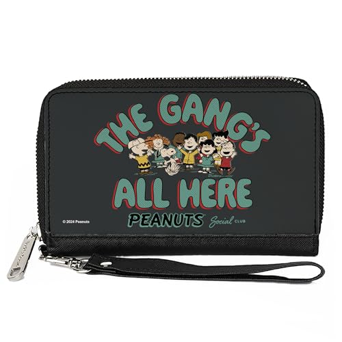 Peanuts Geldbörse mit umlaufendem Reißverschluss, Peanuts Gang the Gangs All Here Group Pose Black Blue, Veganes Leder, Schwarz, 7.5"x4.5", Casual von Buckle-Down