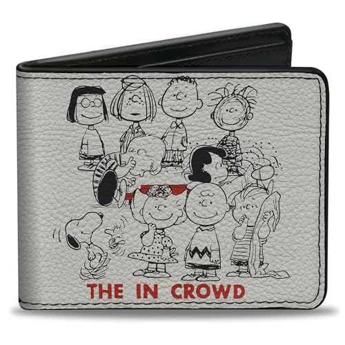 Peanuts Wallet Bifold Peanuts Gang the In Crowd Group Pose Weiß Schwarz Rot Veganes Leder, Weiss/opulenter Garten, 4.0" x 3.5", Casual von Buckle-Down