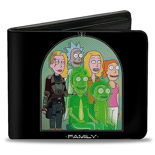 Rick and Morty Geldbörse, Bifold, Rick and Morty Smith Familienporträt mit Space Beth Schwarz, veganes Leder, Schwarz, 4.0" x 3.5", Casual von Buckle-Down