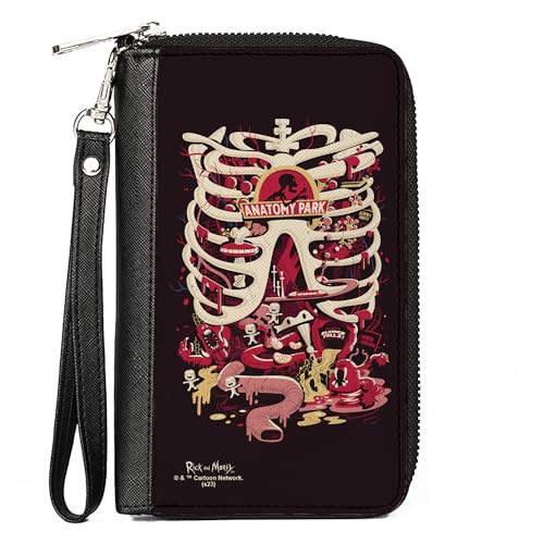 Rick and Morty Geldbörse, Zip Around Rick and Morty Anatomy Park Rib Cage Scene Black Vegan Leather, 7.5"x4.5", Casual von Buckle-Down