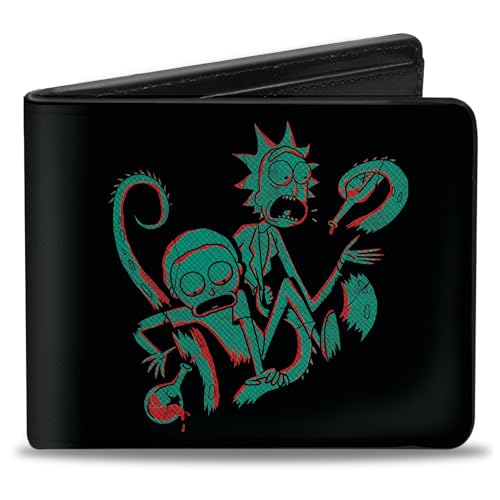 Rick and Morty Wallet Bifold Rick and Morty Psychedelic Monster Pose Black Orange Green Vegan Leather, 4.0" x 3.5", Casual von Buckle-Down